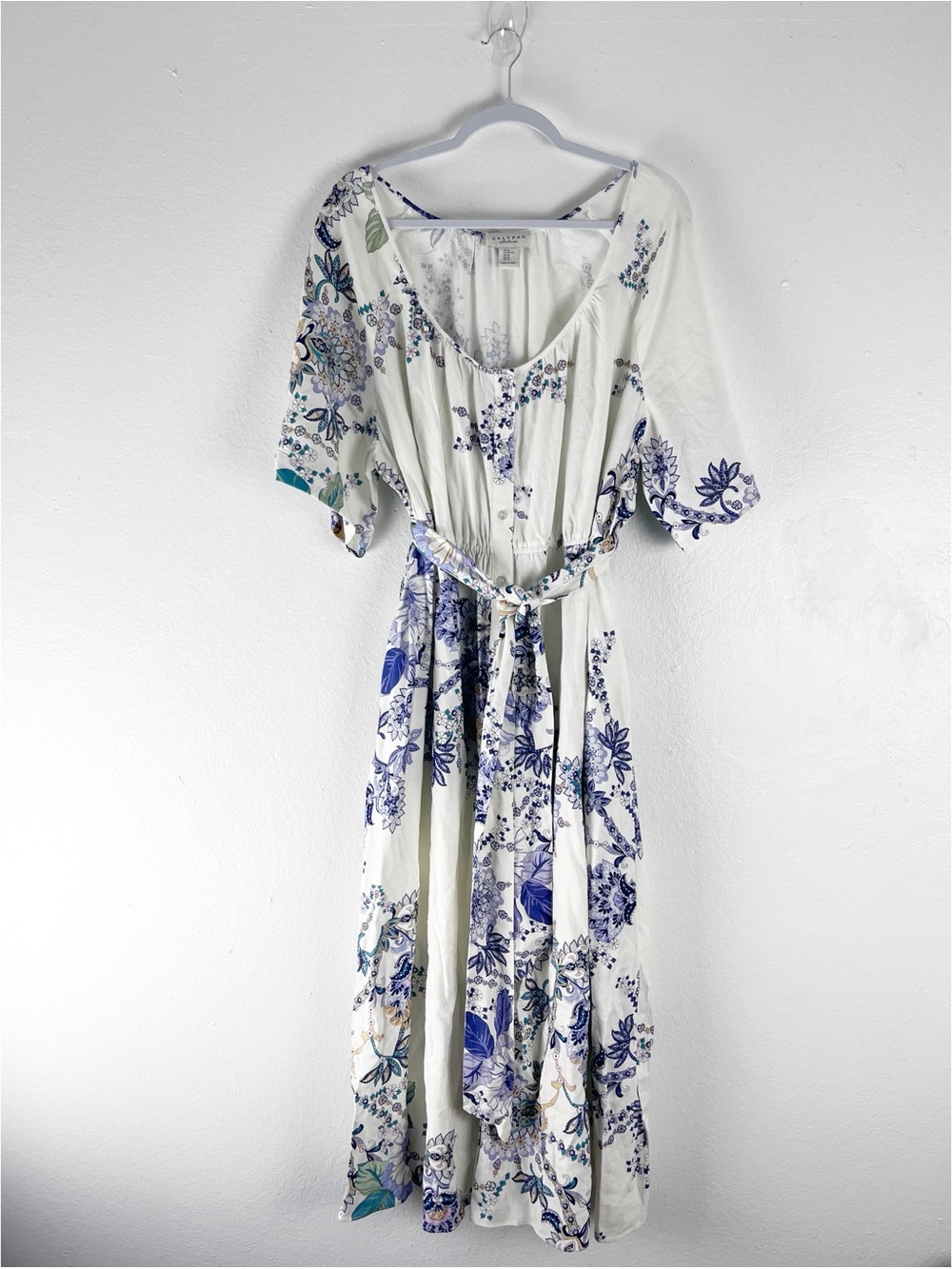 CALYPSO ST. BARTH Linen Blend Floral Print Button Front Belted Waist Dress XL